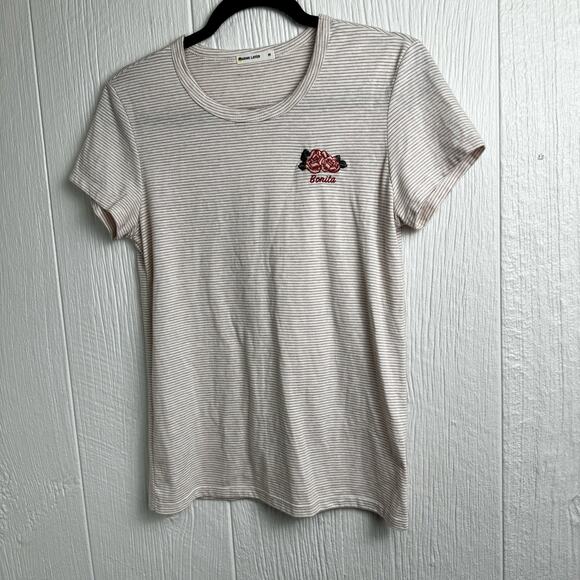 Marine Layer Striped Bonita Rose Printed Cotton Rayon Blend Shirt Size Medium - Picture 2 of 9